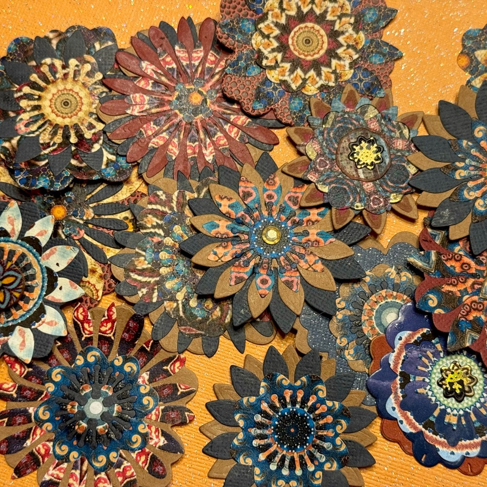 Scrapbooking junk journaling mixed media lot 15 handmade flower embellishments